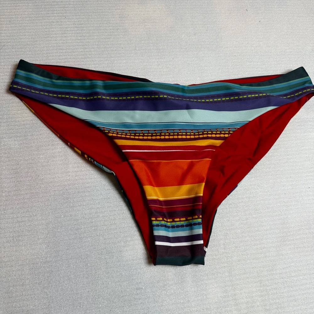 PHAX Swim Reversible Hipster Cheeky Bikini Bottoms Multi‎ Stripes Size L NWT